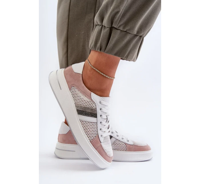 Dámske biele a ružové kožené tenisky D&A Dámske biele a ružové kožené tenisky D&A