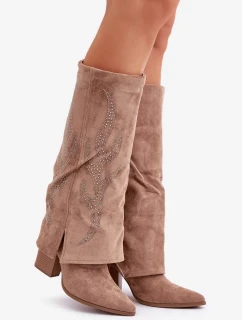 Zdobené čižmy so zakriveným podpätkom Tmavo béžová Ivilta