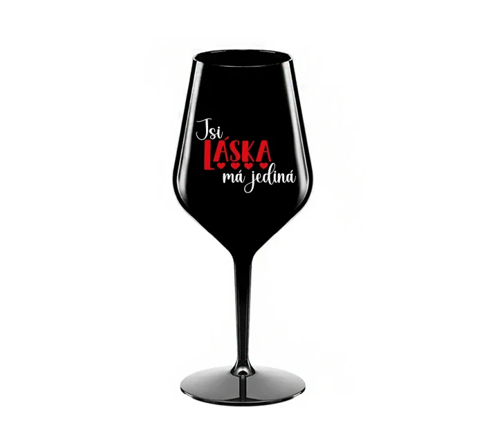 JSI LÁSKA MÁ JEDINÁ - černá nerozbitná sklenice na víno 470 ml JSI LÁSKA MÁ JEDINÁ - černá nerozbitná sklenice na víno 470 ml