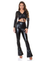 Sexy Koucla faux leather flared pants with slit