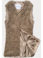 Tmavobéžová kožušinová vesta s dlhými vlasmi (1402)