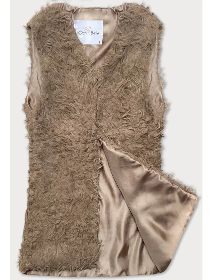 Tmavobéžová kožušinová vesta s dlhými vlasmi (1402)