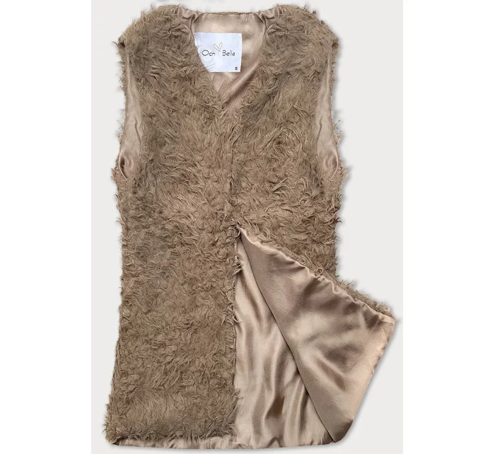 Tmavobéžová kožušinová vesta s dlhými vlasmi (1402)