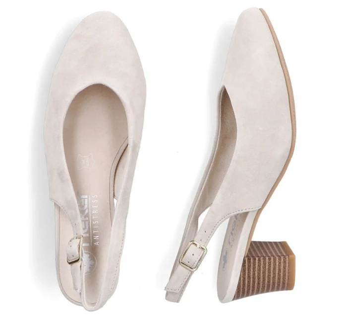 Béžové kožené lodičky s otvorenou špičkou Rieker 44651-60