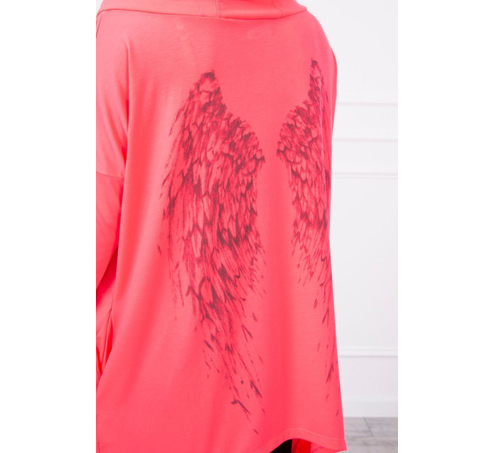 Mikina s potlačou krídiel ružová neónová