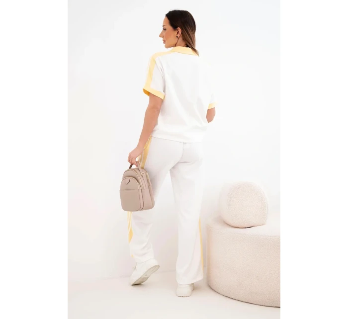 Dámska maslová súprava s polokošeľou a širokými nohavicami žltá