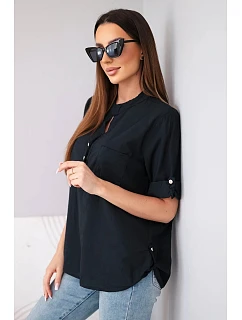 Dámska bavlnená blúzka s krátkym rukávom a vreckom čierna