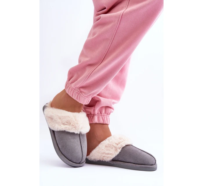 Dámské Pantofle s Kožešinou Šedé model 21563584 - Boto