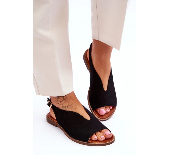 Dámské semišové sandály Lewski Boty model 21615980 Černé - Boto Dámské semišové sandály Lewski Boty model 21615980 Černé - Boto