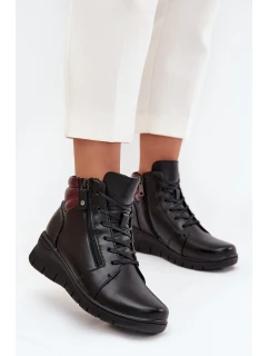 Skórzane Botki Damskie Na Koturnie Ocieplane Vinceza 39963 Czarne