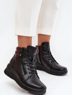 Skórzane Botki Damskie Na Koturnie Ocieplane Vinceza 39963 Czarne