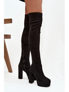 Kozačky na podpatku a platformě za koleno černé model 21744723 - Boto