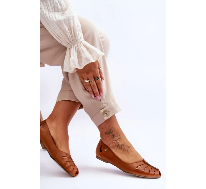 Pohodlné dámske kožené baleríny Brown Luka