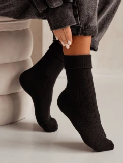 Dámske froté ponožky s cik-cak vzorom - čierne