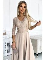 Dámske čipkované šaty 309-10 AMBER beige - Numoco