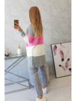 Šedý + svetlo ružový pruhovaný sveter