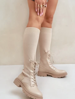 Wsuwane Kozaki Ze Skarpetkową Cholewką Beżowe Iranel