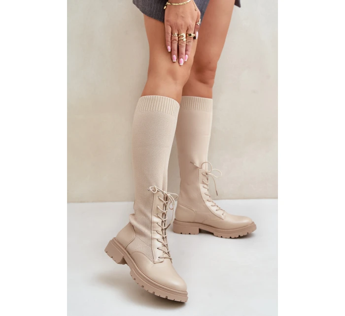 Šněrovací kozačky s elastickým svrškem černé model 21679807 - Boto