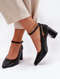 Skórzane Czółenka Na Słupku Maciejka K6816-01 Czarne