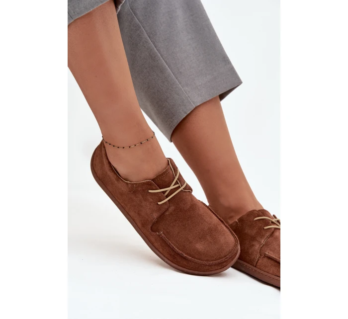 Półbuty Damskie Typu Barefoot Z Naturalnego Zamszu Zazoo 327 Brązowe