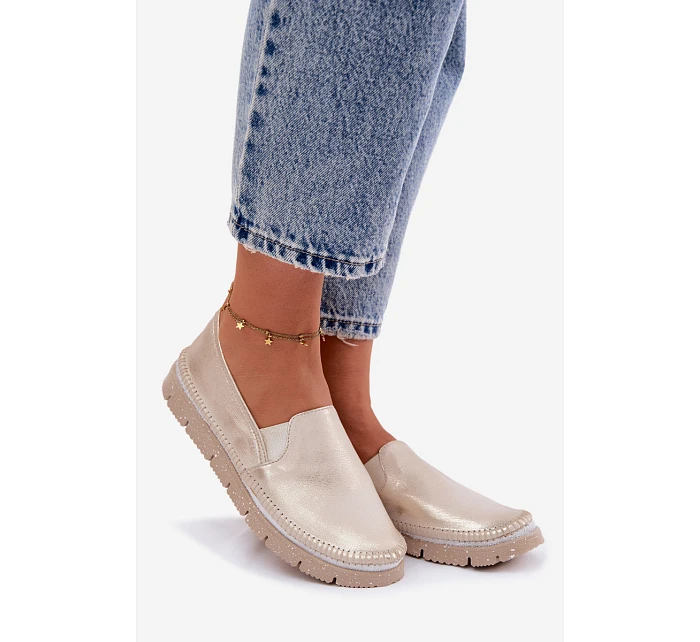 Dámské polobotky nazouvací kožené zlaté model 22122600 - Maciejka