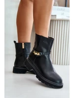 Dámske kožené členkové topánky s remienkom zateplené GOE Black Dámske kožené členkové topánky s remienkom zateplené GOE Black