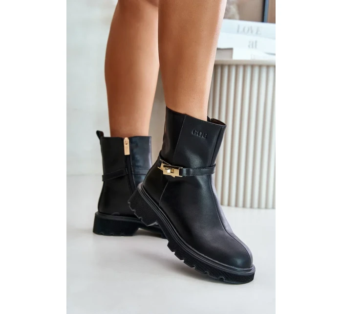 Dámske kožené členkové topánky s remienkom zateplené GOE Black Dámske kožené členkové topánky s remienkom zateplené GOE Black