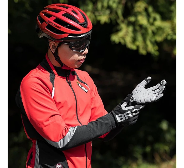 Zateplené cyklistické rukavice Rockbros, dlhé, veľkosť: XXL - čierno-šedé