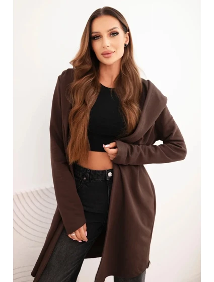 Dámska bavlnená bunda s kapucňou a predĺženou prednou časťou hnedá