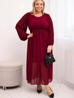 Dámska plisovaná sukňa v nadmernej veľkosti z viskózy a dlhými rukávmi bordová