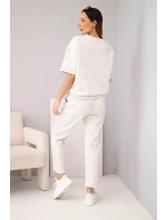 Dámský viskózový komplet máslový s krátkým rukávem a kalhotami s model 22030090 nohavicí světle béžový - K-Fashion