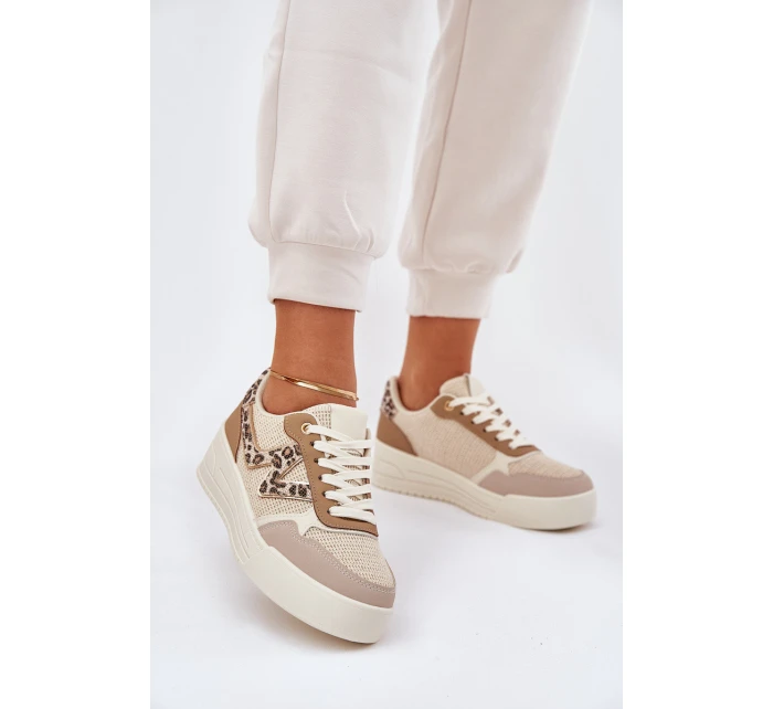 Buty Sportowe Damskie Na Platformie Panterka Khaki Lorori