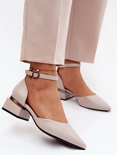 Lodičky na klínku s páskem model 22126183 béžové - VINCEZA