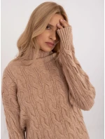 Sweter AT SW model 20463784 camelowy - FPrice Sweter AT SW model 20463784 camelowy - FPrice
