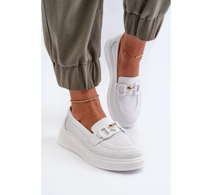 Dámske kožené mokasíny na platforme, biele S.Barski Dámske kožené mokasíny na platforme, biele S.Barski