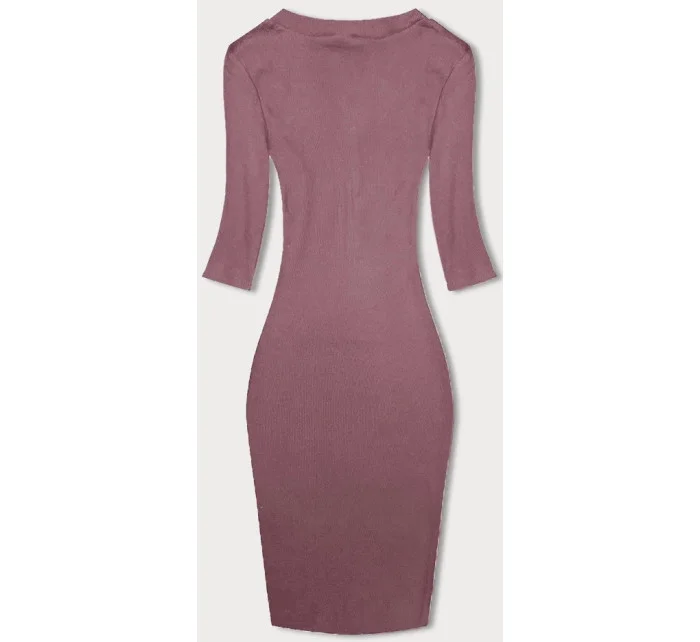 Dámske priliehavé rebrované šaty v špinavoružovej farbe (5579-35)