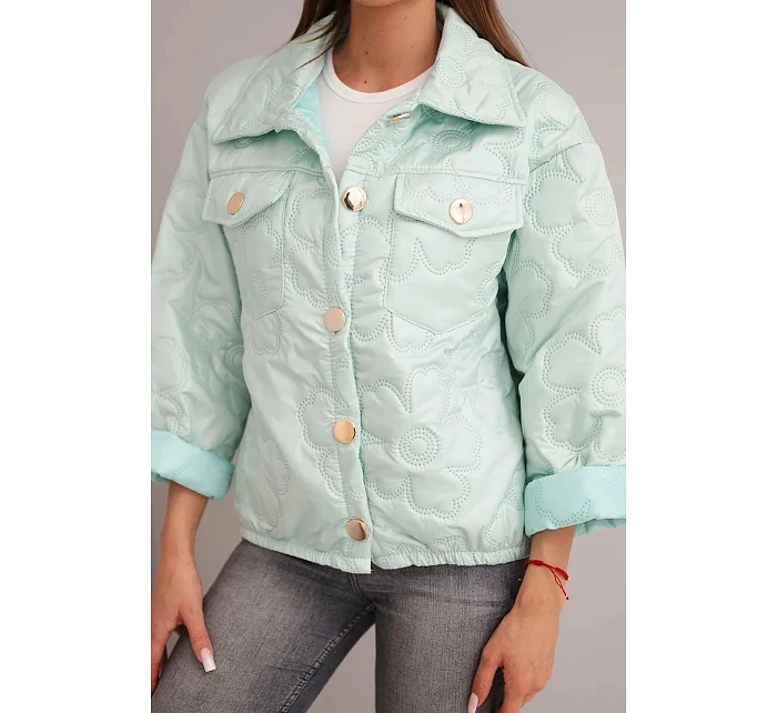 Dámska jarná prešívaná bunda s kvetinovým vzorom light mint