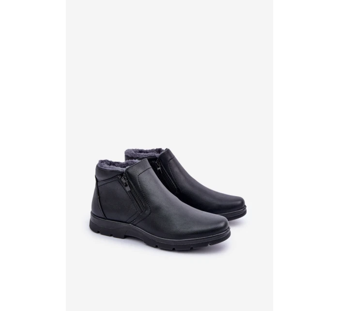 Ocieplane Męskie Botki Z Eko Skóry Czarne Daniello