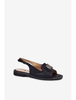 Elegantní Dámské Sandály Na Plochém Podpatku S Dekorací model 21696667 Černé - S.Barski