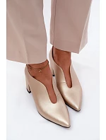 Kožené dámské lodičky na podpatku model 22125761 Zlato - Maciejka