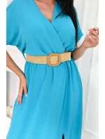 Dlouhé šaty s ozdobným páskem model 20976143 modré - Kesi Dlouhé šaty s ozdobným páskem model 20976143 modré - Kesi
