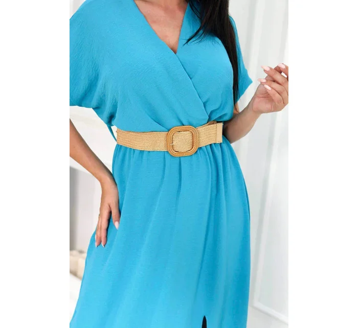 Dlouhé šaty s ozdobným páskem model 20976143 modré - Kesi Dlouhé šaty s ozdobným páskem model 20976143 modré - Kesi