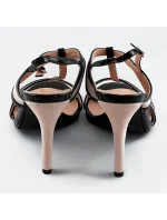 Čierno-béžové dámske sandálky z rôznych spojených materiálov (HB09)