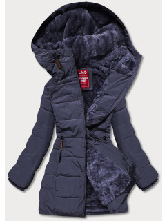 Tmavomodrá dámska zimná bunda s kapucňou (2M-21003)