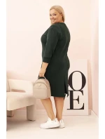 Dámska plus veľkosť sukňa maslo V-výstrih s rukávmi tmavozelená