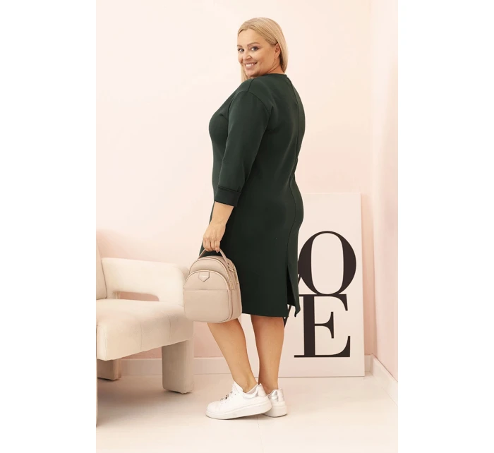 Dámska plus veľkosť sukňa maslo V-výstrih s rukávmi tmavozelená