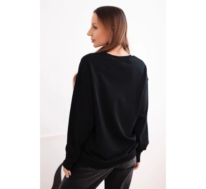 Dámska základná bavlnená mikina s okrúhlym výstrihom čierna