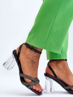 Skórzane Sandały Na Transparentnym Słupku Czarne Randy