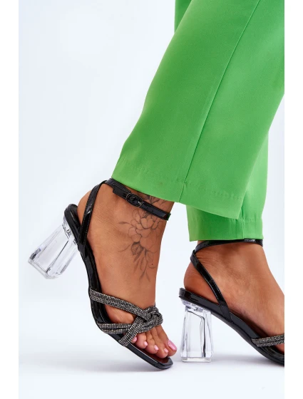 Skórzane Sandały Na Transparentnym Słupku Czarne Randy