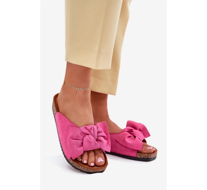 Klapki Damskie Na Korkowej Podeszwie Kokardką Fuksja Seressa